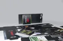 Black cardboard counter display with die-cut parts around it